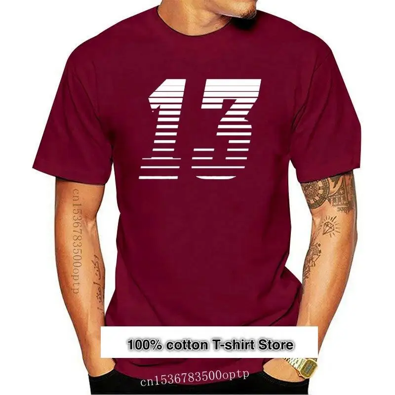 

Camiseta con estampado de número 13 para hombre, camisa a rayas de cuello redondo para hombre, ropa de calle clásica, Tops