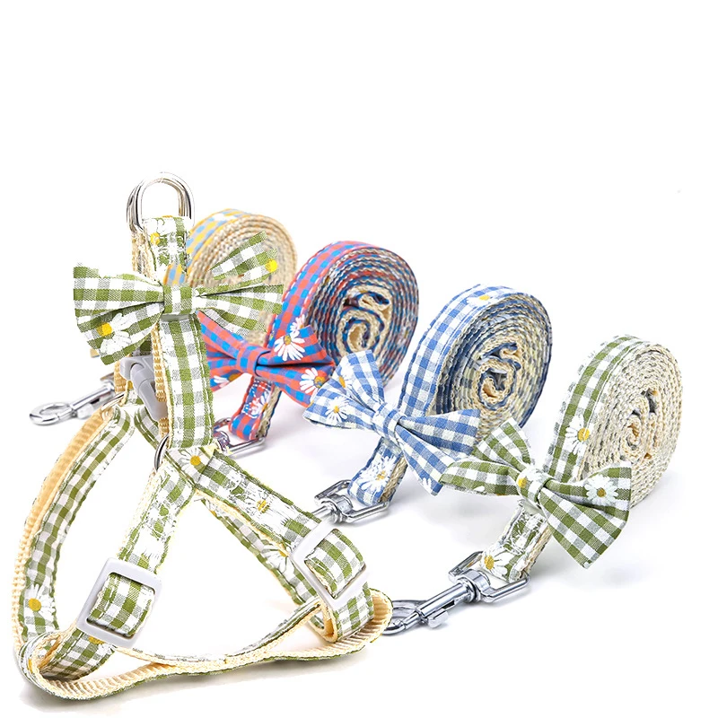 

Pet Dog Harness and Leash Cute Bow Adjustable Collar Pet Products for Cat Small Dogs Outdoor Walking Puppy Accessories