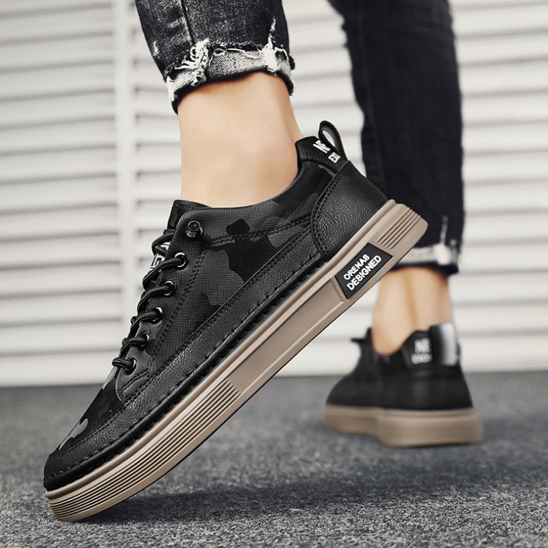 Качественные мужские кроссовки без шнуровки лоферы из искусственной кожи на