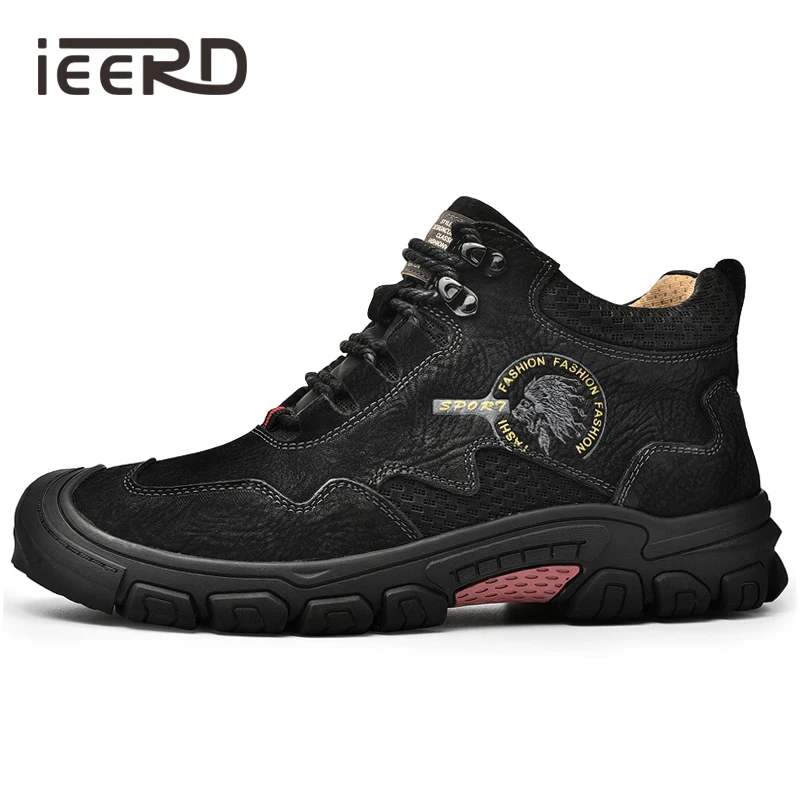 

Genuine Leather Men's Boots With Fur Plus Size 38-46 Ankle Winter Boots Outdoor Snow Boots For Hiking