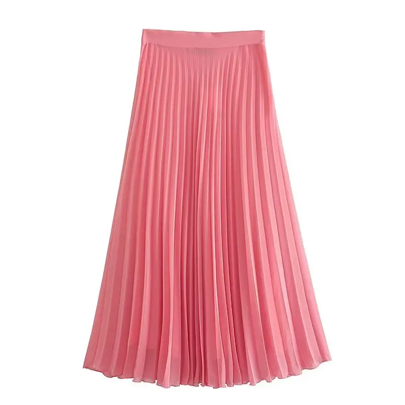 

Женская универсальная плиссированная юбка средней длины, розовая Повседневная шифоновая юбка в европейском и американском стиле, весна-лето 2023