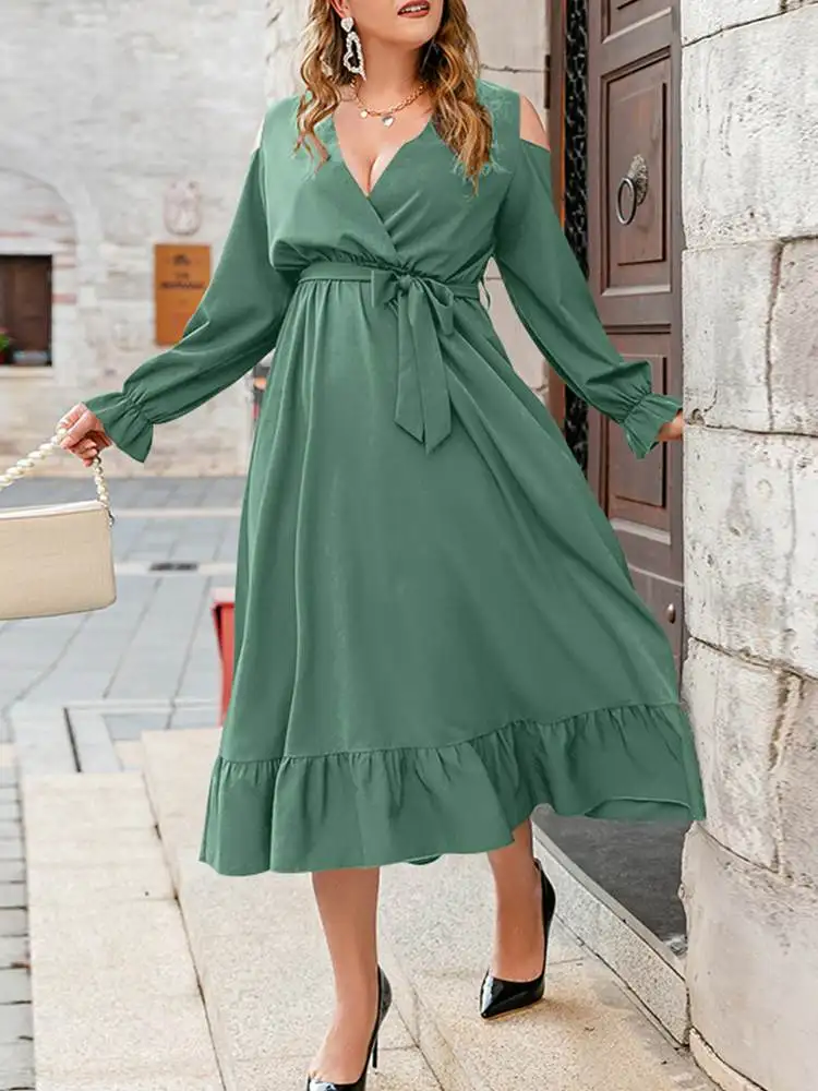 

ZANZEA Oversized Belted Robes Fashion OL Puff Sleeve Dress French Women Solid Sundress 2022 Elegant Hollow Out A-line Vestidos