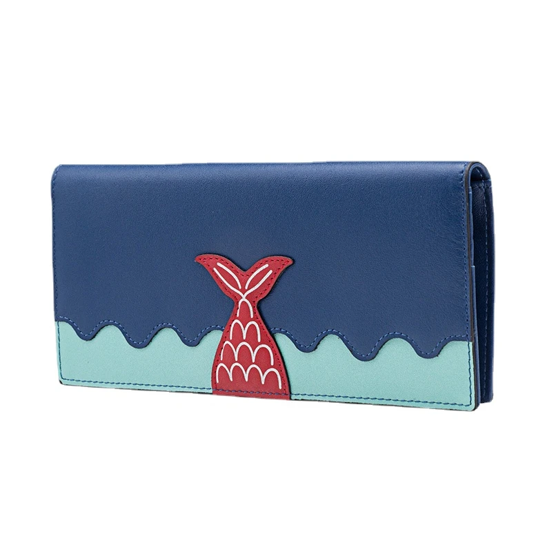 Genuine Cow Leather Wallet for Women Cute Thin Long Purses for Women Unique Original Design Mermaid Wallets Free Shipping Purse
