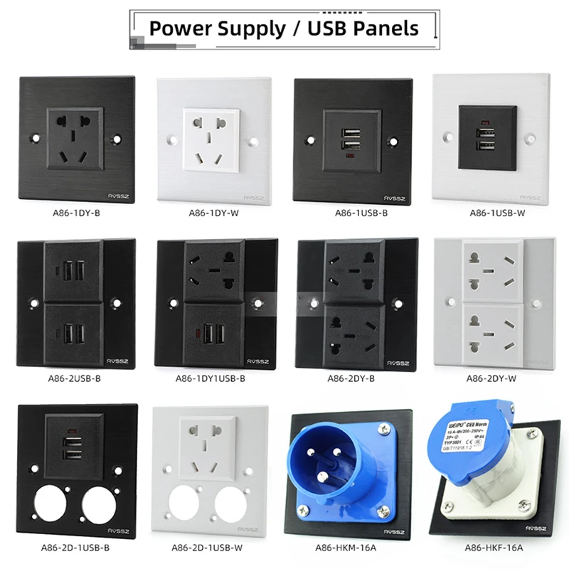 

1Pcs D-type 1/2-bit Power Supply USB 86 Panel Wall Socket Junction Box 86 Panel Audio Video Power Socket Panel Aluminum Alloy