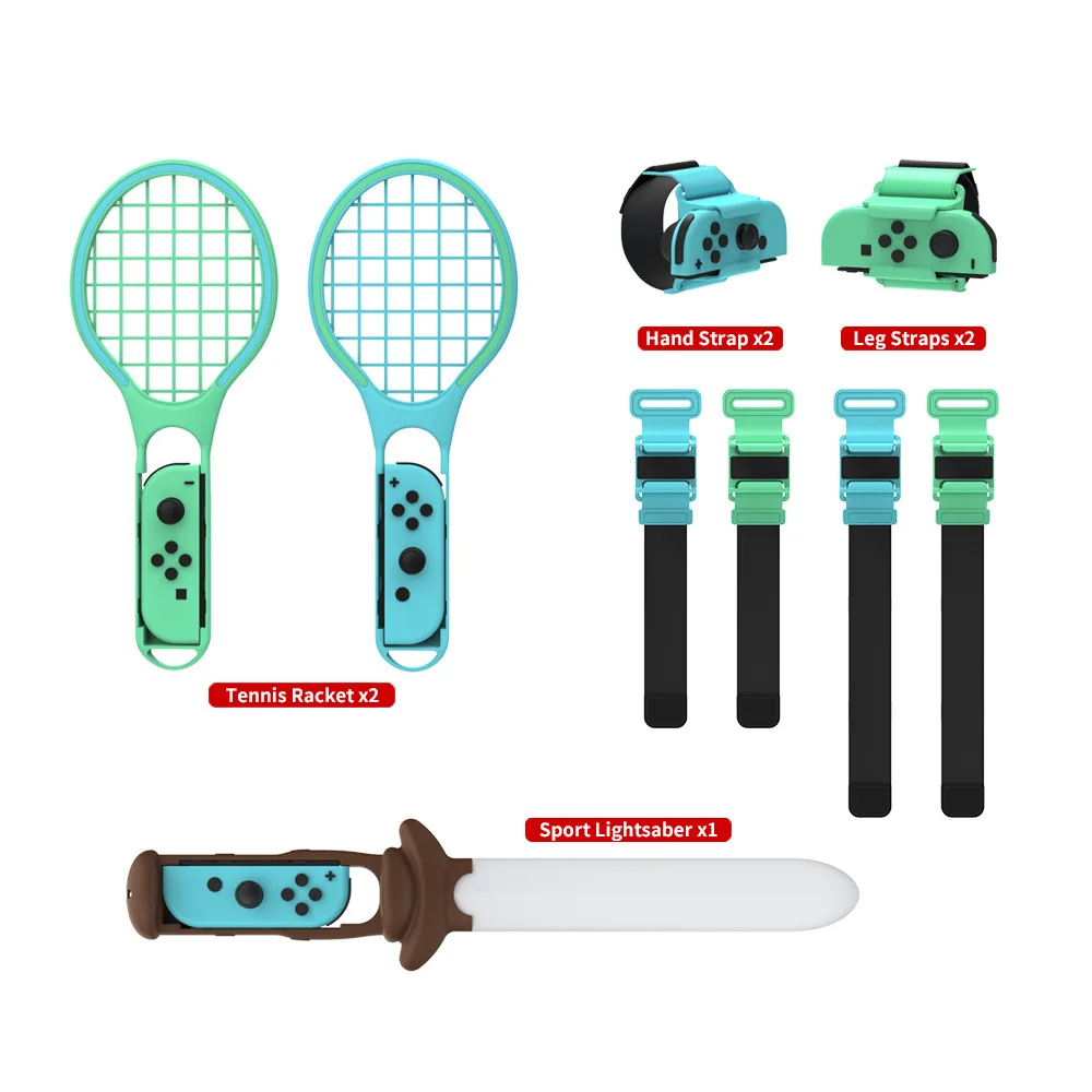 

For Switch Handle Body Photosensitive Sword+Sports strap+Tennis racket+Wristband 7 in 1 Sports Set