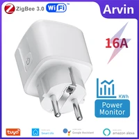 16a zigbee wifi smart plug socket with power energy monitor eu multi plug tuya app control works with alexa google assistant
