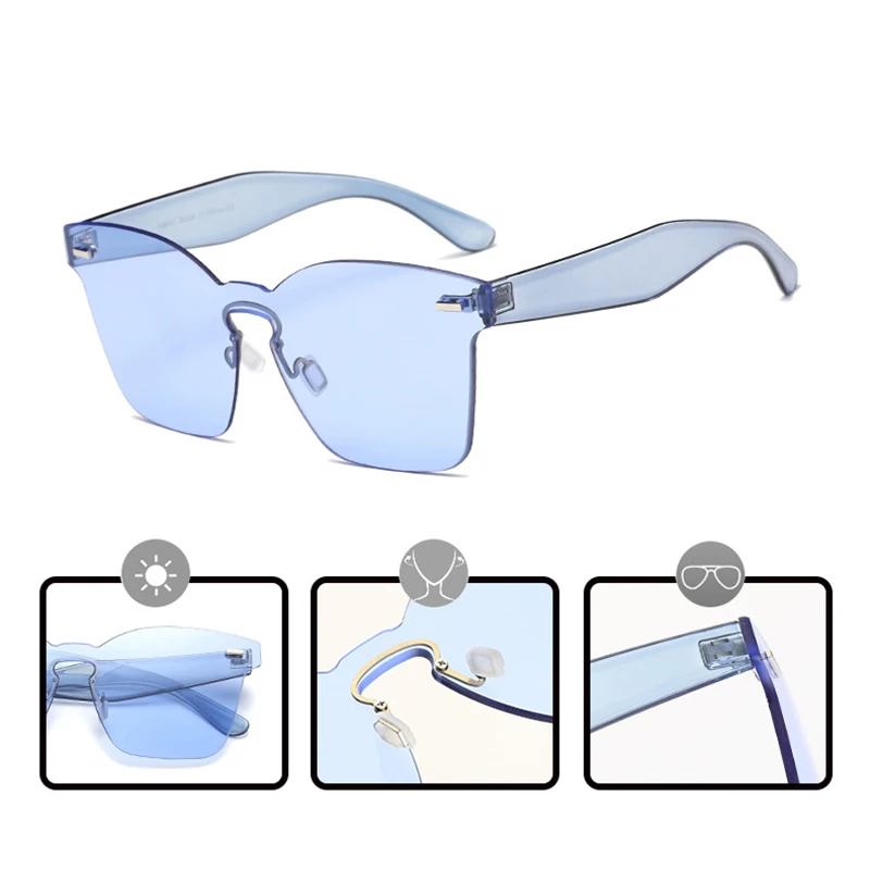 

Fashion Candy Color Sunglasses Men Women Square Transparent Glasses One-Piece Ocean Lenses Sun Glasses Outdoor Uv400 Sunshades