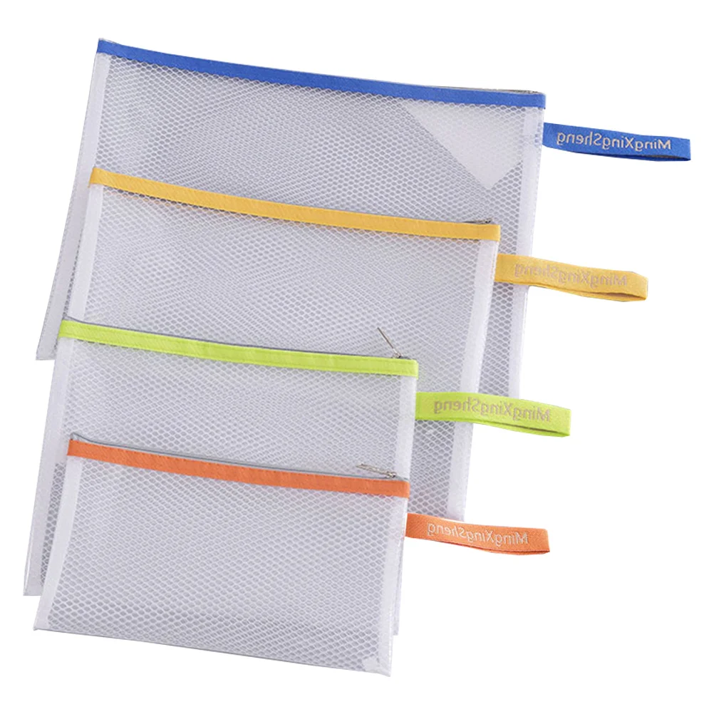 

4Pcs Paper Files Mesh Bag Zipper Documents Organizer Stationery Pouches