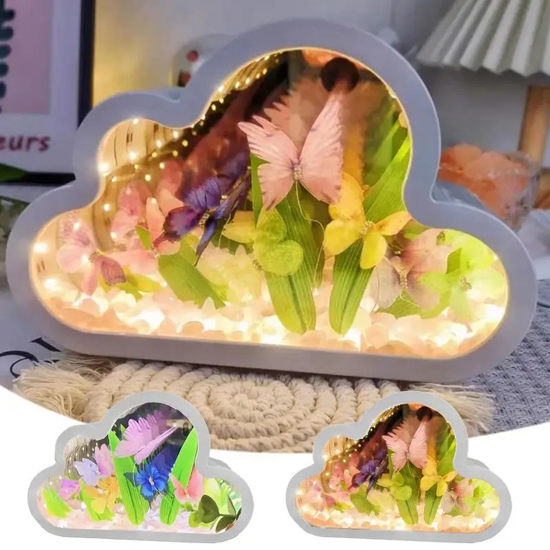 

New 2 In 1 DIY Cloud Butterfly Mirror Light Creative LED Night Light Table Lamps Aesthetic Handmade For Arts And Crafts