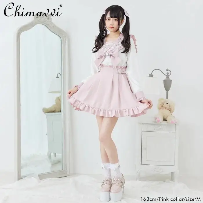 Новинка рубашка в японском стиле для милой девушки морском с большим бантом