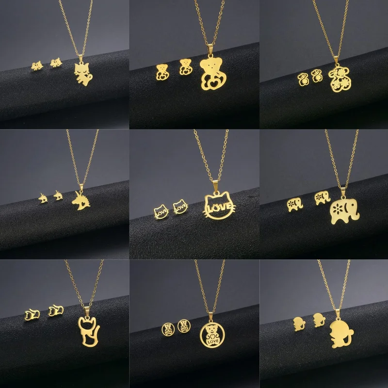 

Цепочка с подвеской и серьги-гвоздики из нержавеющей стали, 20 компл./лот