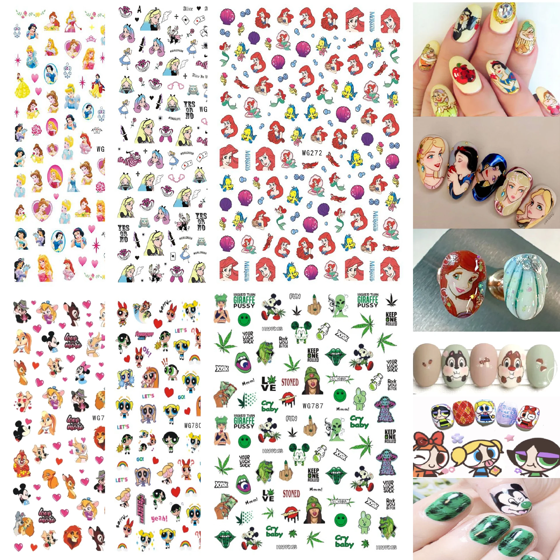 

10PCS 3D Cartoon Mickey Mouse Disney Princess Lion King Simba Nail Sticker Nail Art Jewelry Disney Anime Stickers Press On Nails