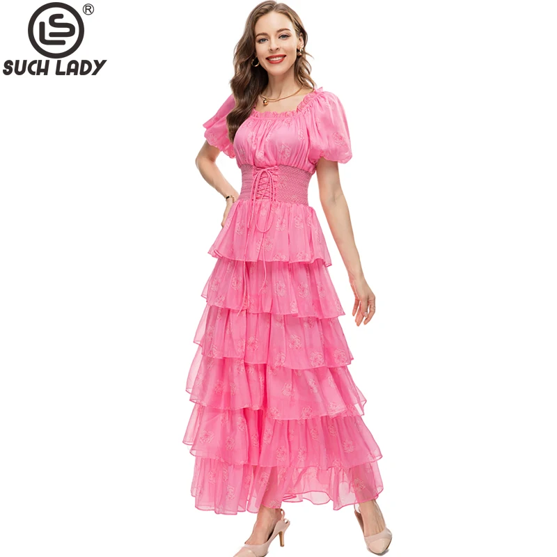 

Женские модельные платья с круглым вырезом, элегантные модные дизайнерские платья с коротким рукавом, многоярусными оборками и поясом