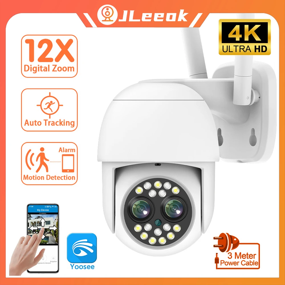 

JLeeok 4K 8MP Dual Lens Outdoor Wifi Camera 12X Zoom Automatic Tracking 20M Full Color Night Vision PTZ IP Camera Yoosee