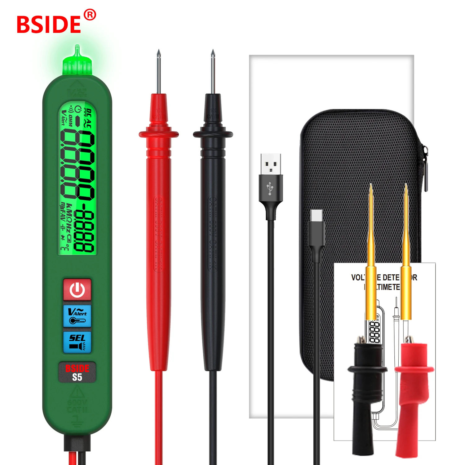 

BSIDE USB Charge Profesional Digital Multimeter Smart Auto Range AC DC Voltage Tester Pen True RMS Ohm Diode Hz NCV Live Tester