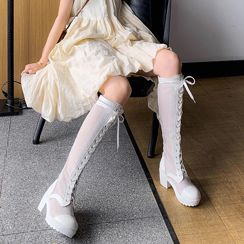 Женские летние дышащие Сапоги до колена с круглым вырезом