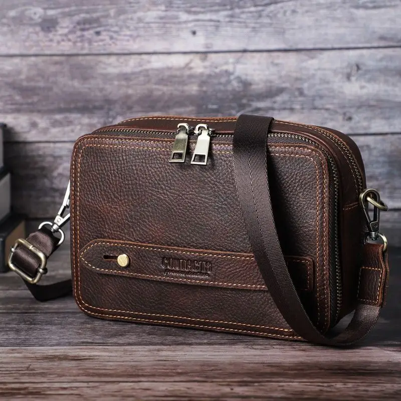 

Fashion Men's Genuine Leather Crossbody Bags Men Business Flap Shoulder Messenger Bags Brand Male Side Bags For Ipad Cell Phone
