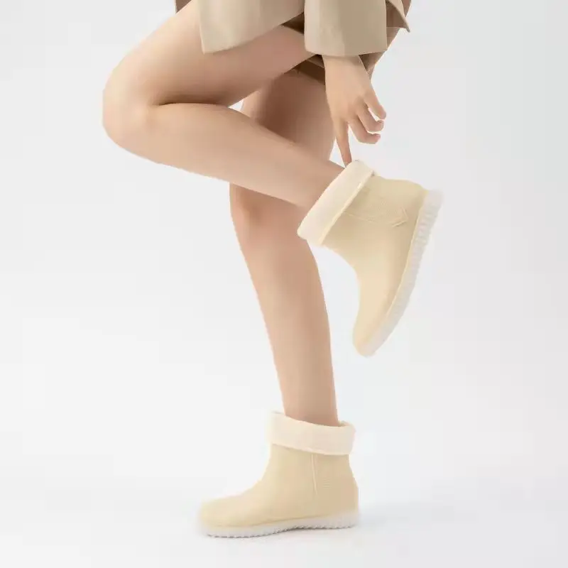 Women's Rainshoes Velvet Low-Top Short Rain Boots Kitchen Non-Slip Water Shoes Waterproof Rubber Shoes Women's Wading Shoe Cover