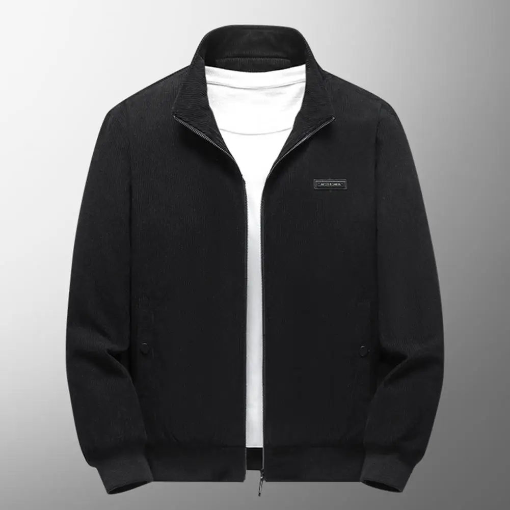 

Corduroy Jacket Stand Collar Versatile Cold Resistant Autumn Winter Men Fleece Lined Vintage Jacket Men Coat for Working