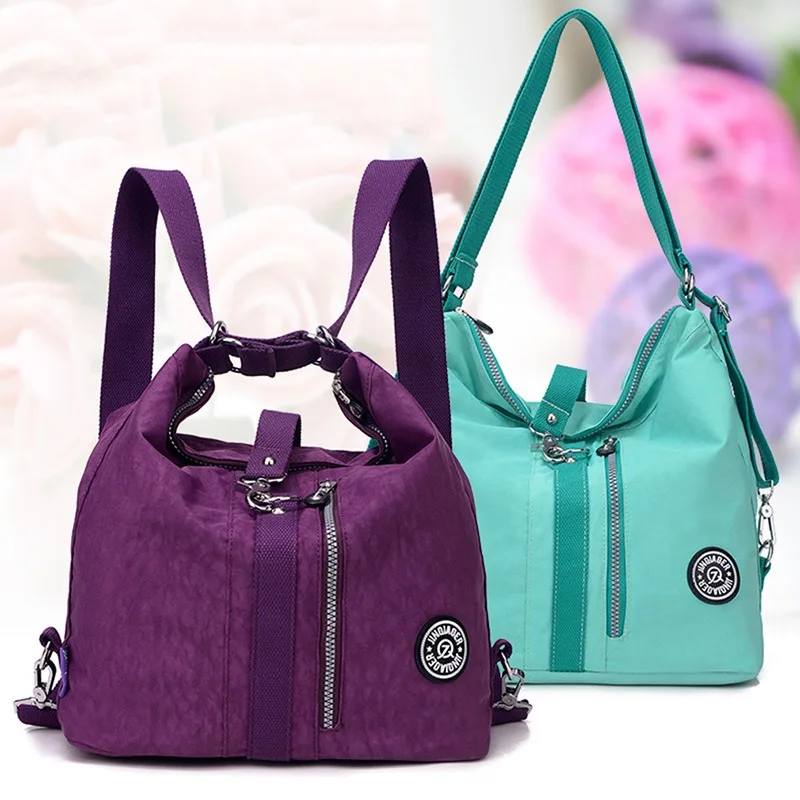 

3 In 1 Women Bags Multifunction Backpack Shoulder Bag Nylon Cloth Tote Reusable Shopping Bag Ladys Travel Bag Crossbody Bag