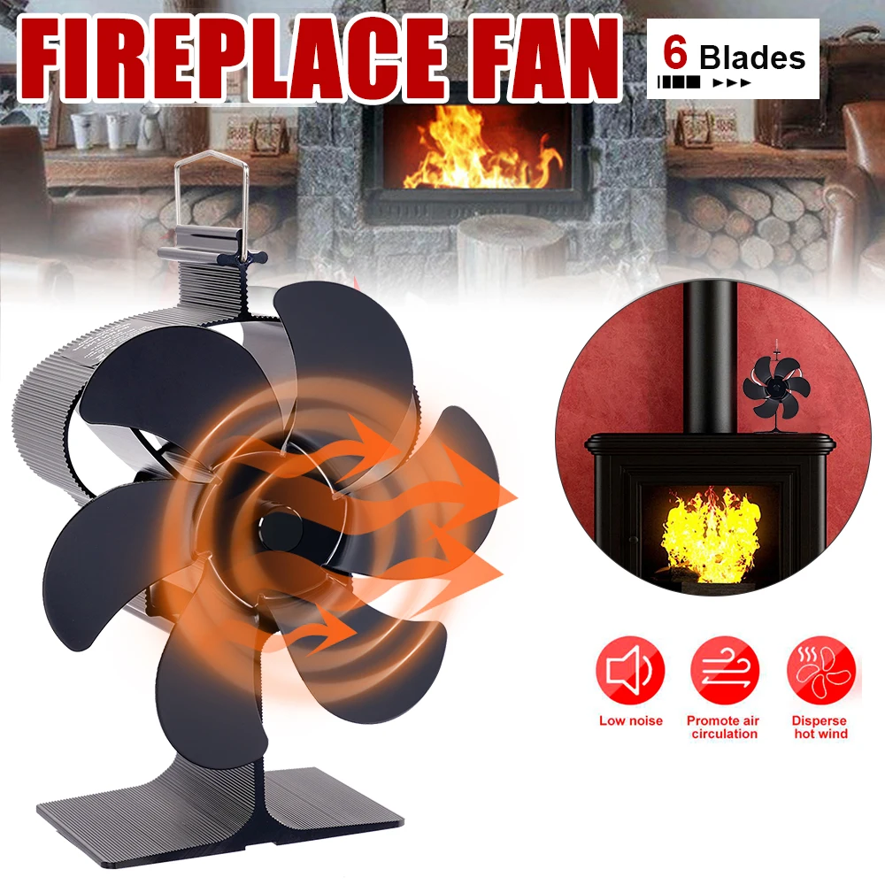 

6 Blades Heat Powered Stove Fan Black Crown Fireplace Fan Log Wood Burner Eco Quiet Fan Saving Home Efficient Heat Distribution