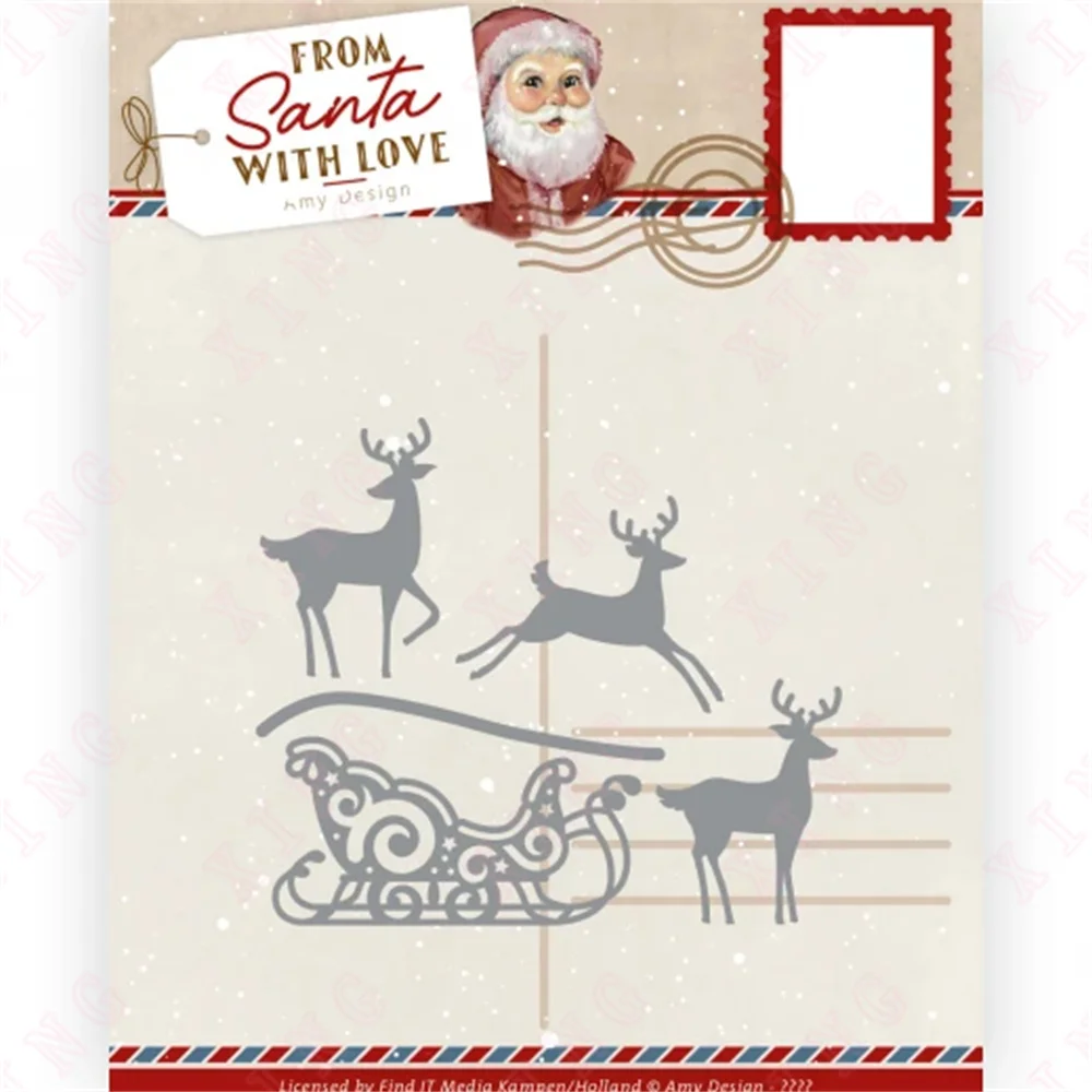 

2022 New Scrapbook Album Decorate Embossing Template Diy Craft Blade Punch Mold Reusable Reindeer with Sleigh Metal Cutting Dies