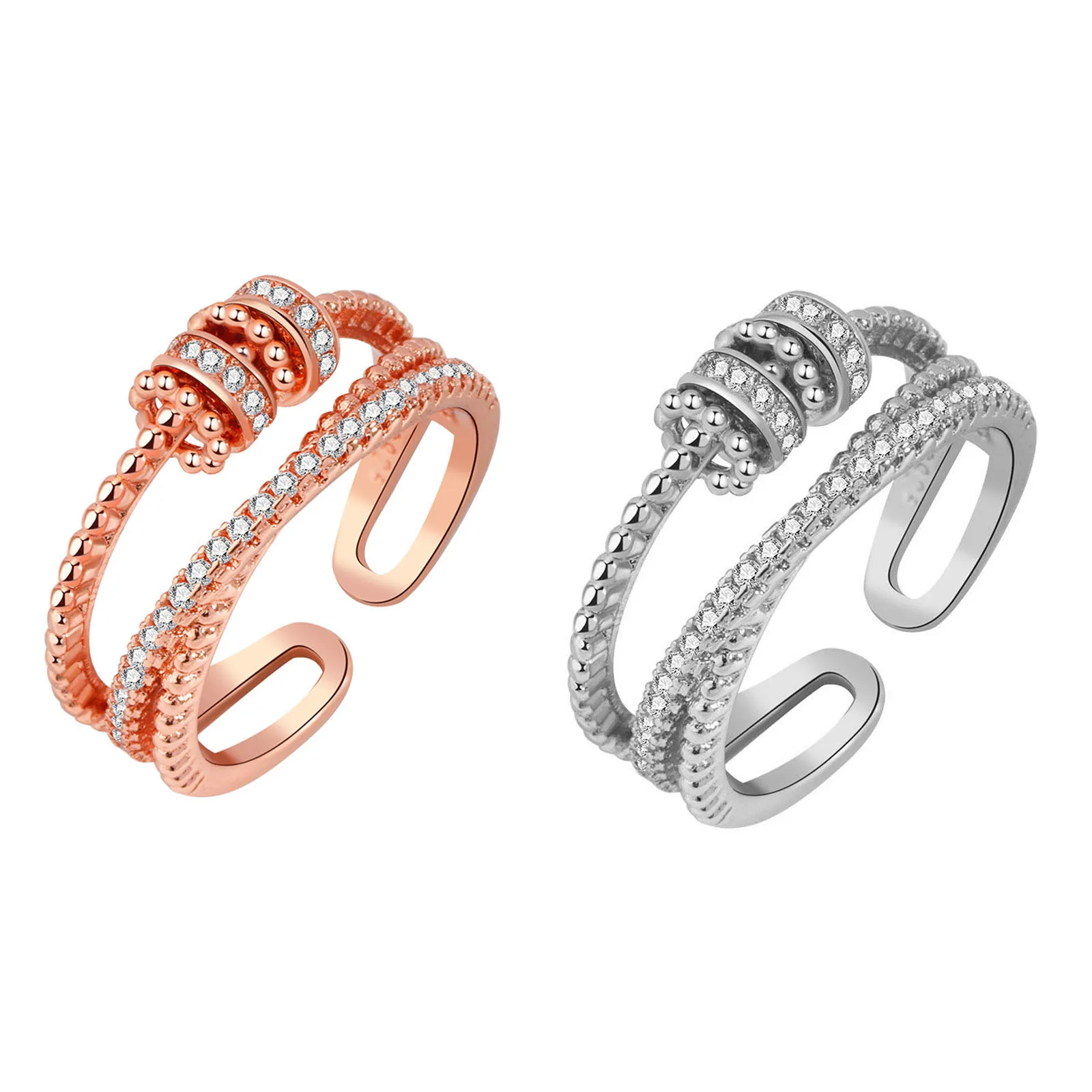 

Creative Copper Open Anti Anxiety Rings Multicolor Rotatable Clear Cubic Zirconia Rings For Women 18.1mm(US Size 8), 1 Piece
