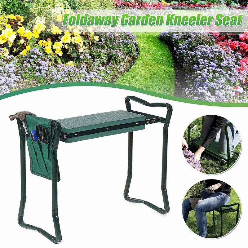 

Portable 2In1 Folding Garden Kneeler Chair With Bonus Tool Pouch Garden Stool With Foam Padded Kneeling Pad
