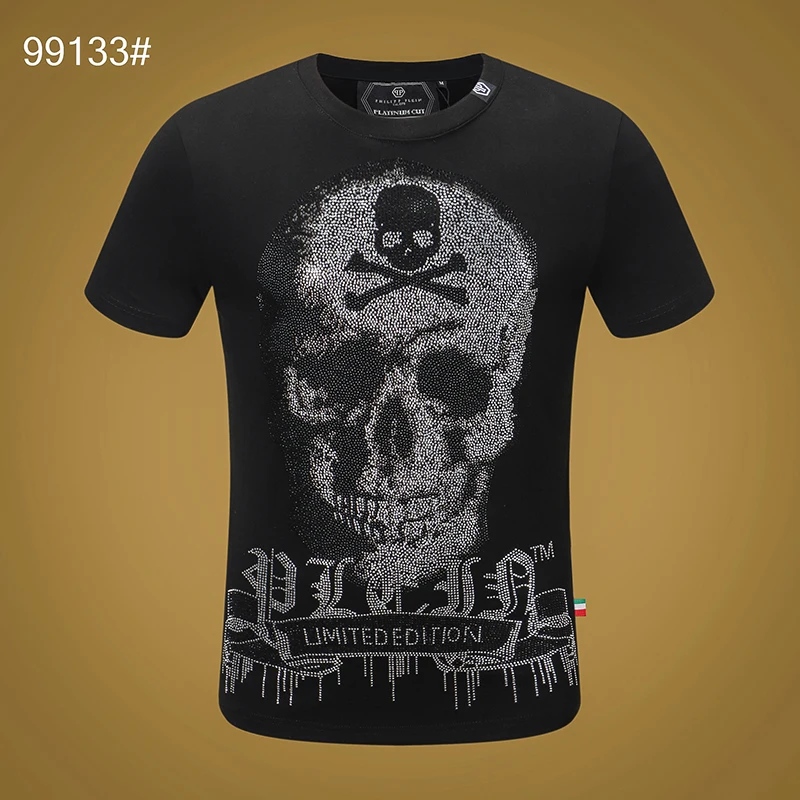 

New Classic Retro Trend Men's T Shirts Brand Skull Plein Hip Hop Street Gothic Cotton T-Shirt Men Gym Short Shirt Sports Tops 23