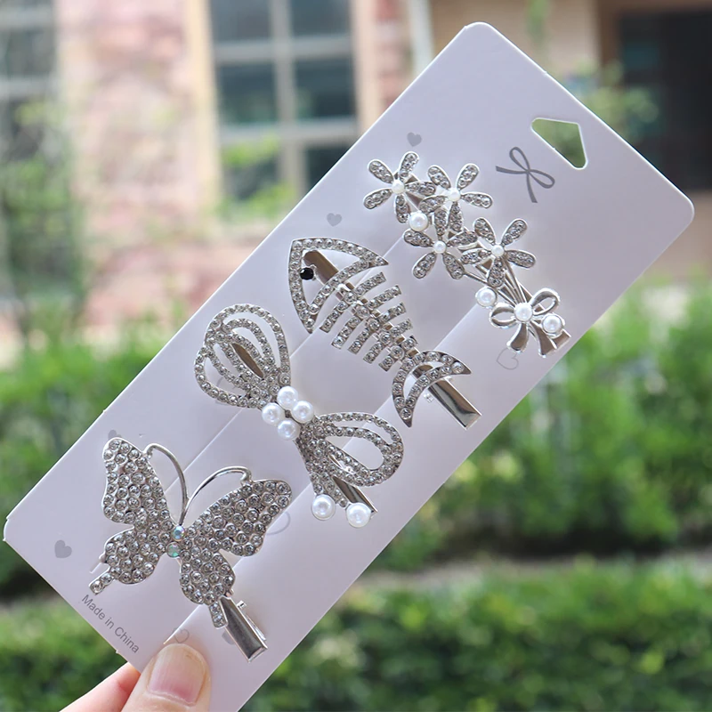 

4Pcs/Set Fashion Shining Rhinestone Butterfly Hair Clips For Women Duckbill Hairpins Elegant Design Barrettes Hair Styling Tool