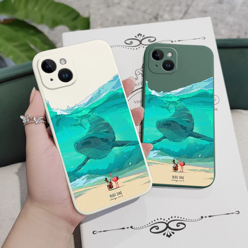 Submarine Whale Phone Case For iPhone 16 15 14 13 12 11 X XR XS Plus Pro Max Mini Silicone Cover