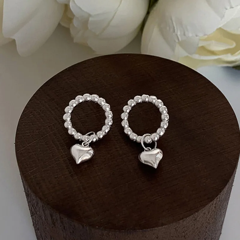 

925 Sterling Silver Tassel Heart Stud Earrings Women Girls Wedding Party Jewelry Gift Accessories Oorbellen Bijoux eh222