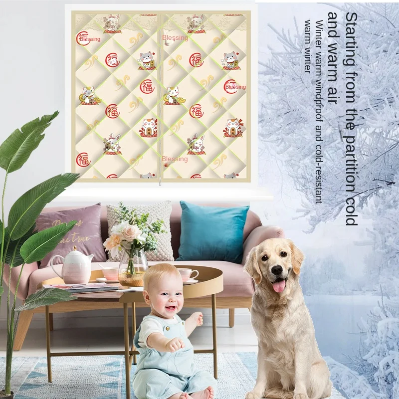

Cotton curtains thickened in winte cottonwindproofwar non perforated adhesive sealed windowsound insulation andcold proof zipper