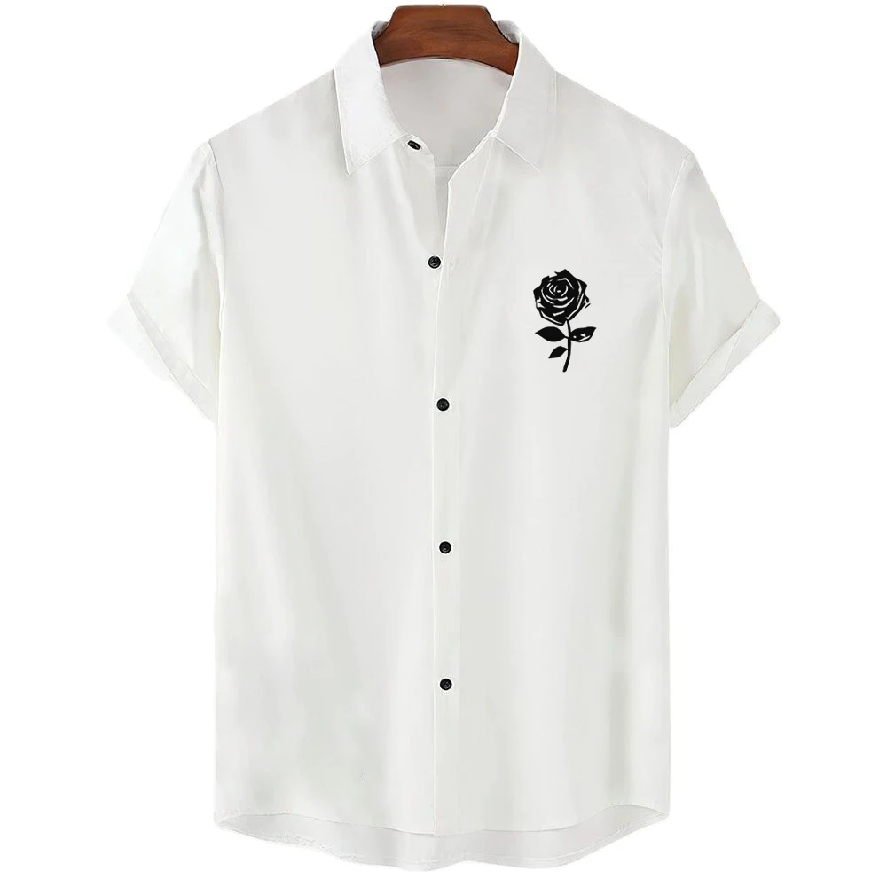 

New Simple Hawaii Shirt For Men 3d Rose Print Short Sleeve And Blouse Casual Fashion Summer Daily Tops Tee Oversized Clothing