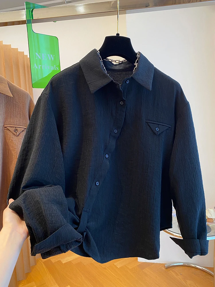 Рубашка женская в полоску с длинным рукавом свободного покроя |