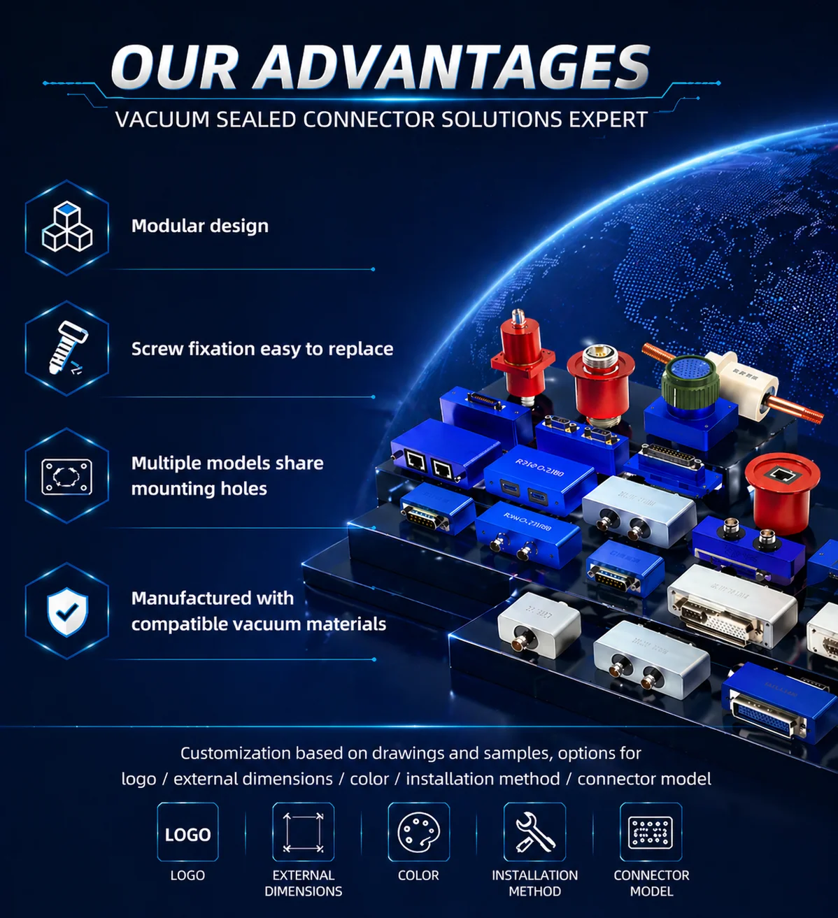 Фото Герметичный проходной разъем Asaze Rae KF25 с фланцем и кабелем Ethernet RJ45 для полупроводникового оборудования в средах UHV №4