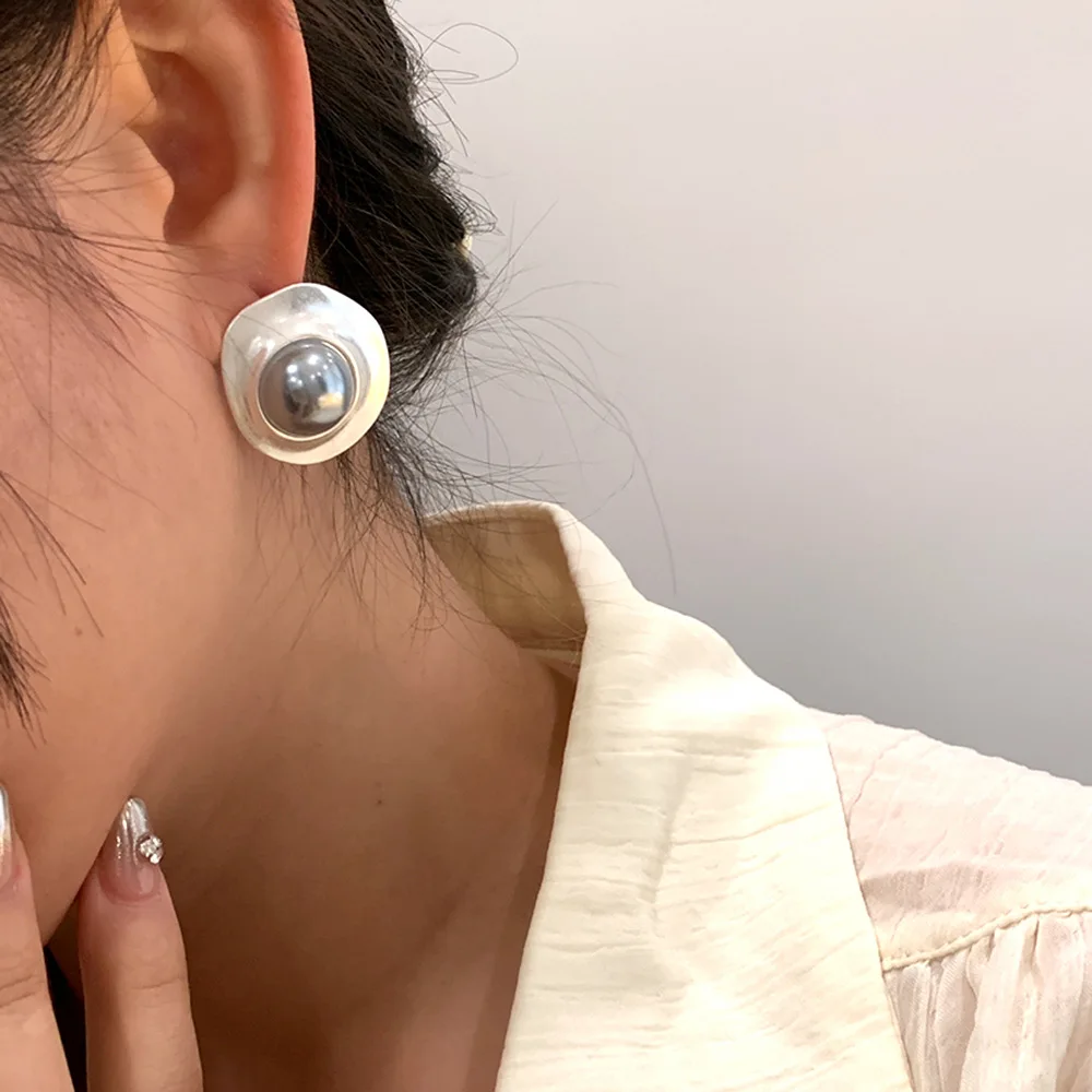 Винтажные матовые металлические жемчужные серьги HUANZHI неправильной