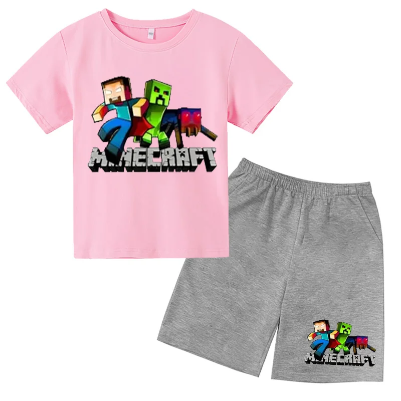 

New Children's Clothing,Minecraft Cotton Comfortable Boys And Girls Printed Cartoon T-shirt Set, Personalized Children's Clothin