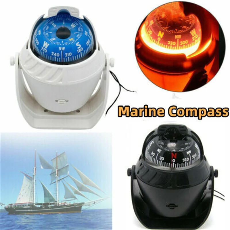 

HD Sea Marine Pivoting Compass Electronic Navigation Compass Camping Gear LED Light Compass Guide Ball for Boat Vehicle Car