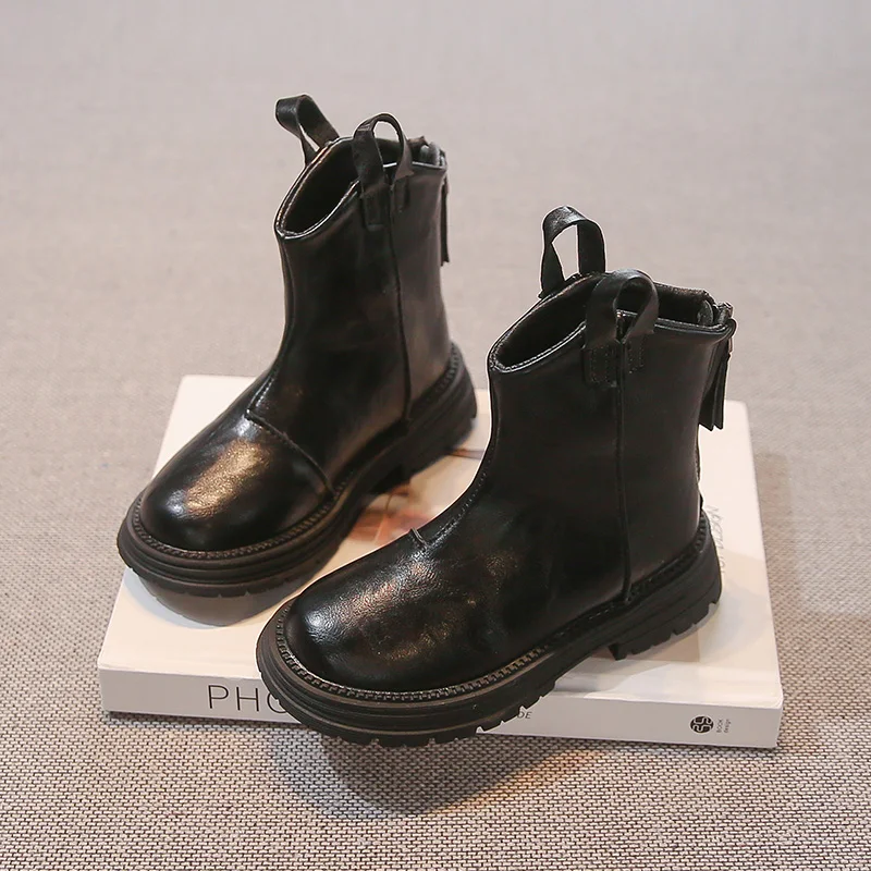 Демисезонные Модные Ботинки С Низким Вырезом Для Девочек И Боковой Молнией На