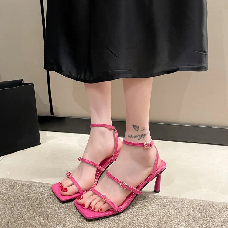 

Summer New Fashion Sandals High Heels Narrow Strap Gladiator Female Pump Square Toe Buckle Dress Shoes Zapatos Mujer High Heels