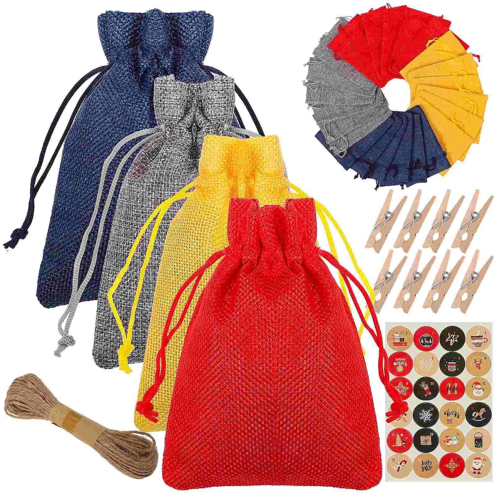 

24 Sets Christmas Sacks For Gifts Hessian Fabric Wrapping Bags Cloth Drawstring Small Burlap