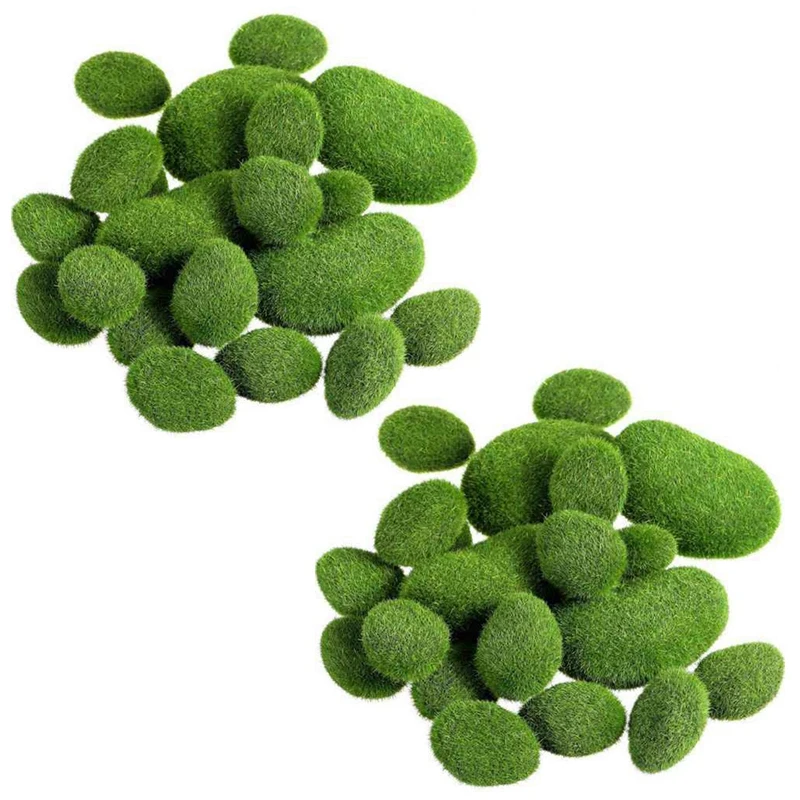 

80 Pieces 2 Sizes Artificial Moss Rocks Decorative Faux Green Moss Covered Stones