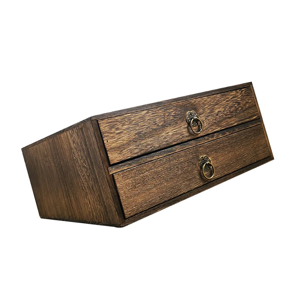 

Rustic Drawer Wooden Box Countertop Sundries Storage Box Wood 2- layer Tea Bag Sundries Storage Box Organizer Mini locker