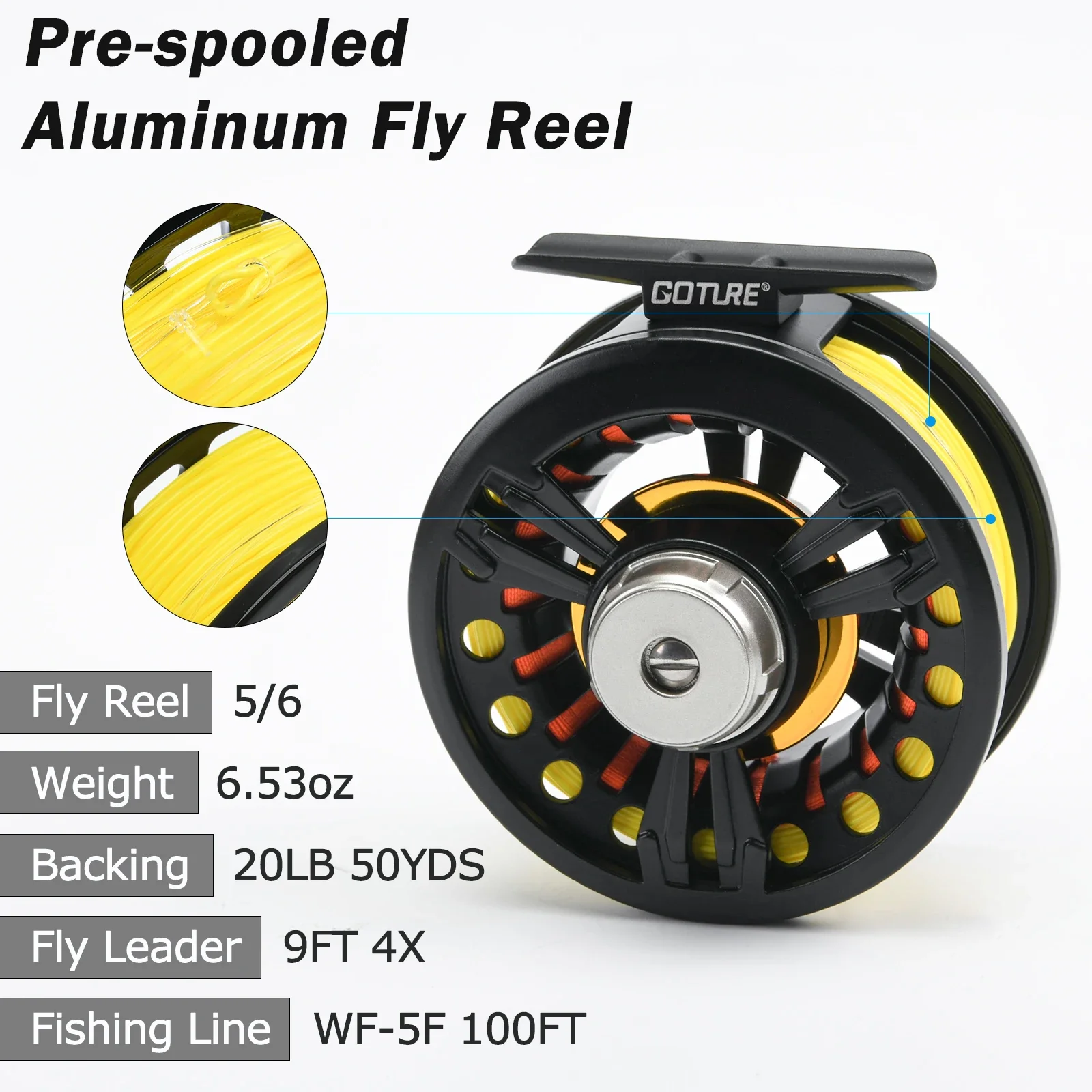 Фото Goture Fly Fishing и полный комплект катушки Карбоновая удочка нахлыстом и комбинированная катушка 5/6 для окуня нахлыстом Подходит Foy Stream №3
