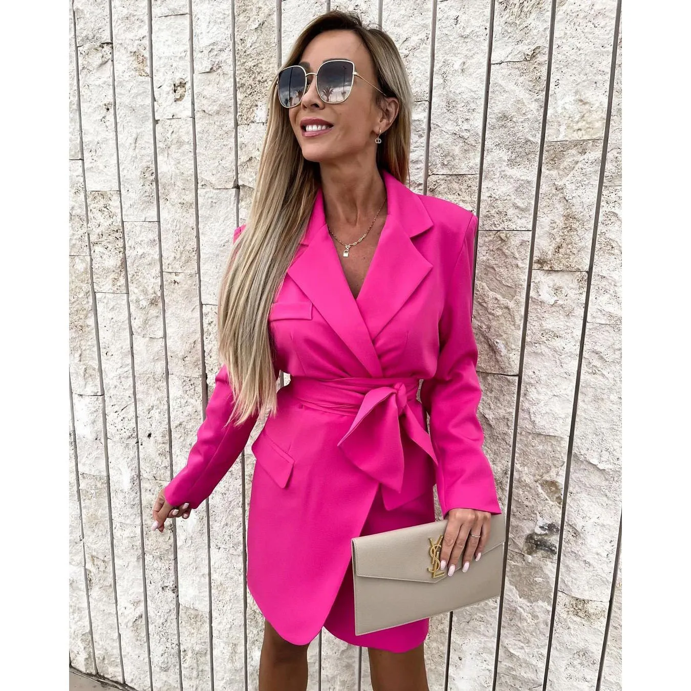 2022 spring and summer new lace up party dress fashion loose multicolor suit collar dress women
