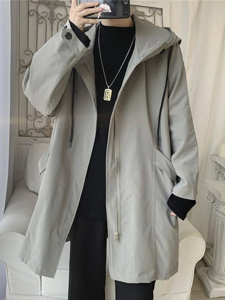 

Trend Cape Streetwear Coat Autumn Preppy Hooded Korean Mid-length Spring Handsome Jacket Punk Cloak Trench Windbreaker Men's