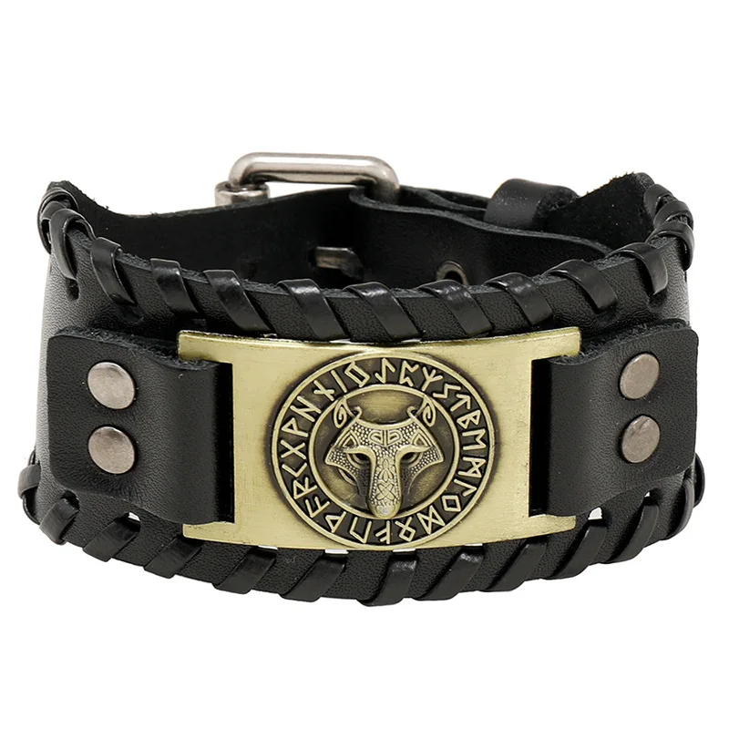 

New Vintage Hand-woven Leather Bracelet Norse Mythology Logo Leather Bracelet Jewelry