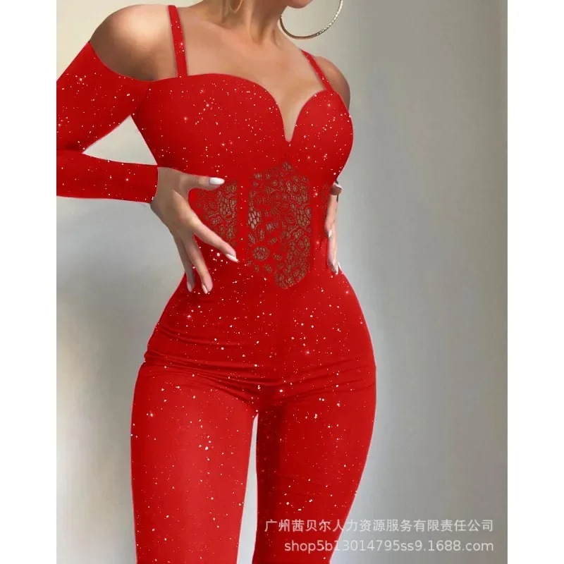 

Bodycon Jumpsuits Rompers Slim Fits Trend Low-Neck Sexy Tight Jumpsuit Women Long Sleeve Slash Collar Pencil Pants Jumpsuits