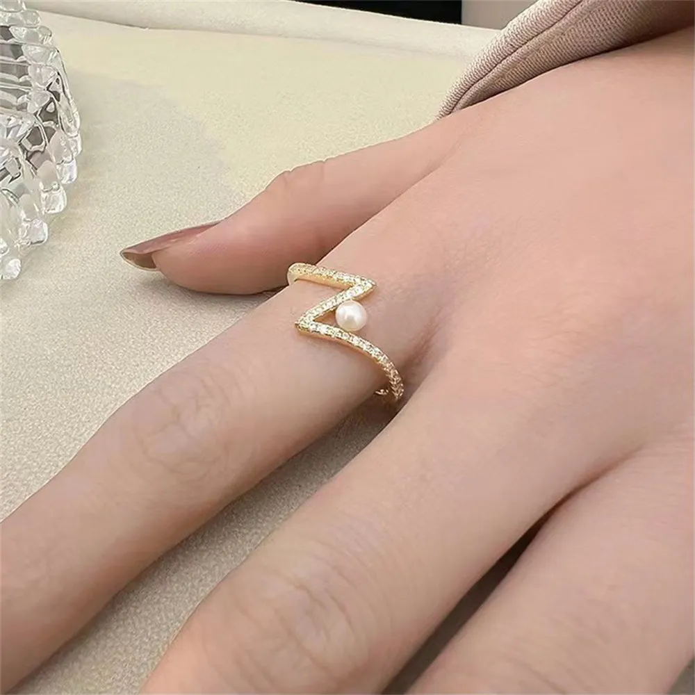 

S925 sterling silver wrapped real gold half hole bead holder ring handmade diy sticky crystal pearl inlay empty holder open ring